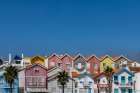 Colorful striped houses at Cost Nova, Portugal Art Print